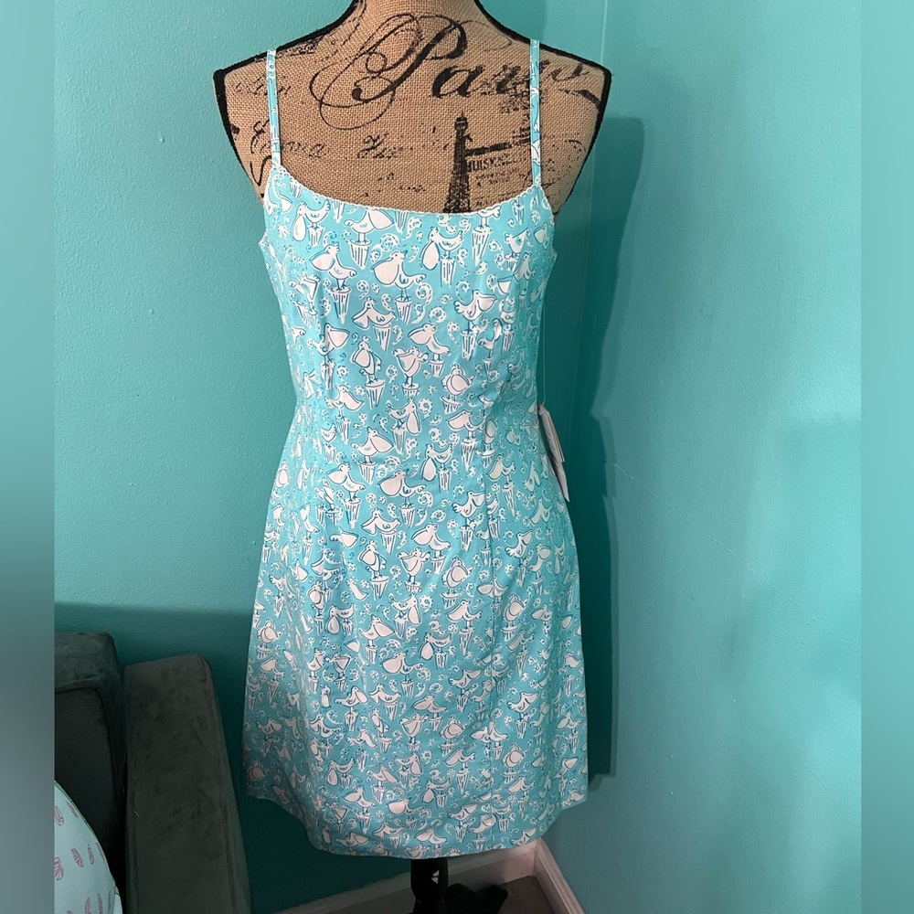 NWT Lilly Pulitzer White Label Blue Pelican Oi Slaty Print Slip Dress Size 10P